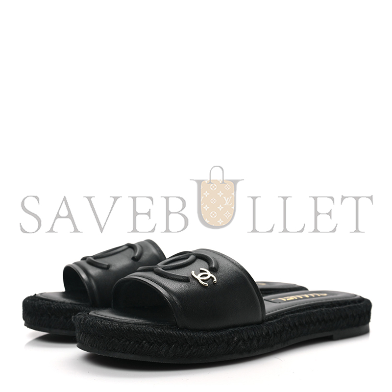 CHANEL LAMBSKIN ESPADRILLE MULE SANDALS BLACK G39778